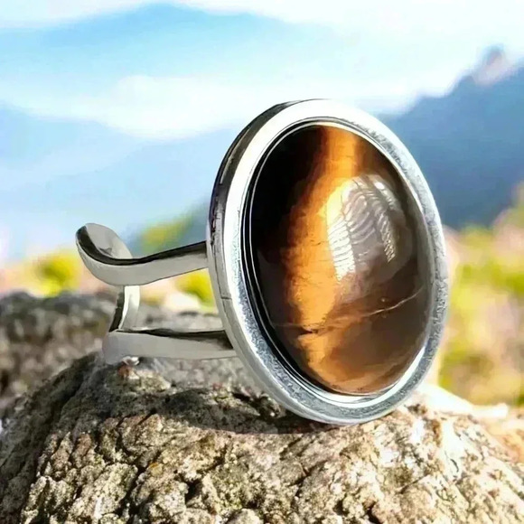 🆕️Boho Chic Tiger Eye Gemstone Ring - Adjustable Titanium Steel Tribal Style 🌟 - Picture 10 of 10